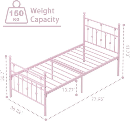 Twin Size Pink Metal Bed Frame with Headboard childrensterritory