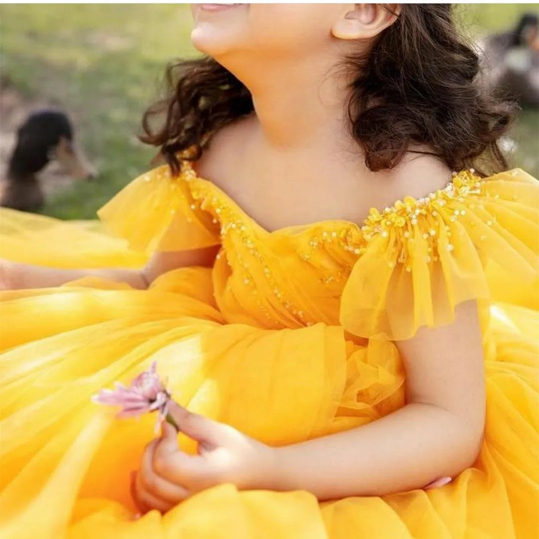 Handmade Off Shoulder Tulle Princess Birthday Dress for Girls