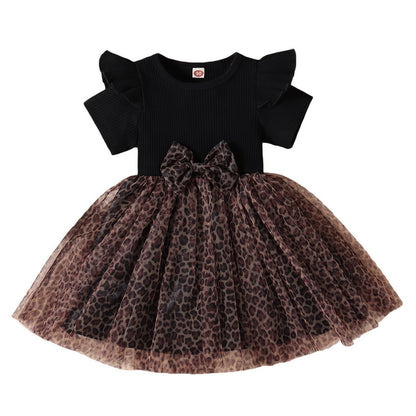 Little Girls Leopard Printed Ruffled Bowknot Party Dress childrensterritory