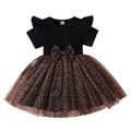 Little Girls Leopard Printed Ruffled Bowknot Party Dress childrensterritory