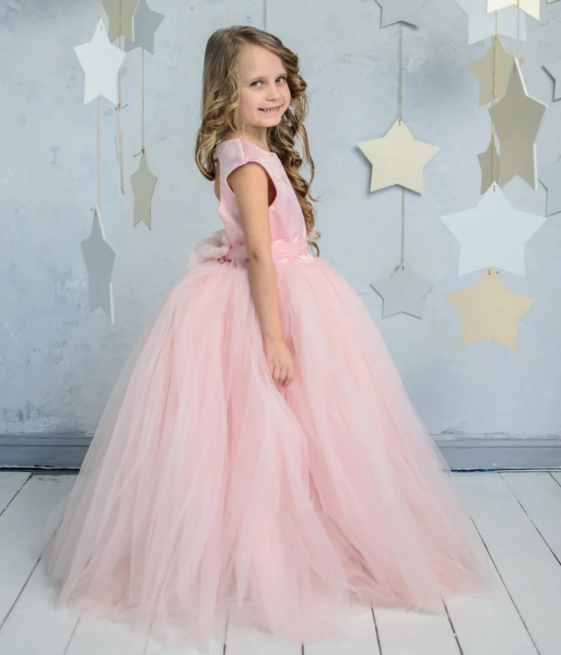 Girls' A-Line Flower Girl Dress with Heart-Shaped Back for Prom