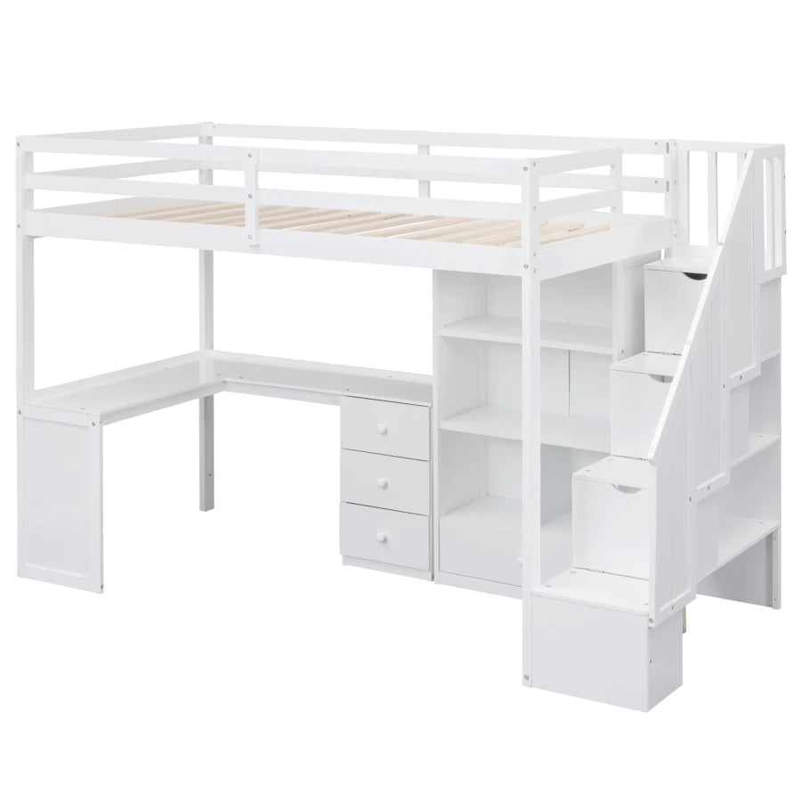 With an L-shaped Desk and a Storage Staircase, The Twin Size Loft Bed childrensterritory