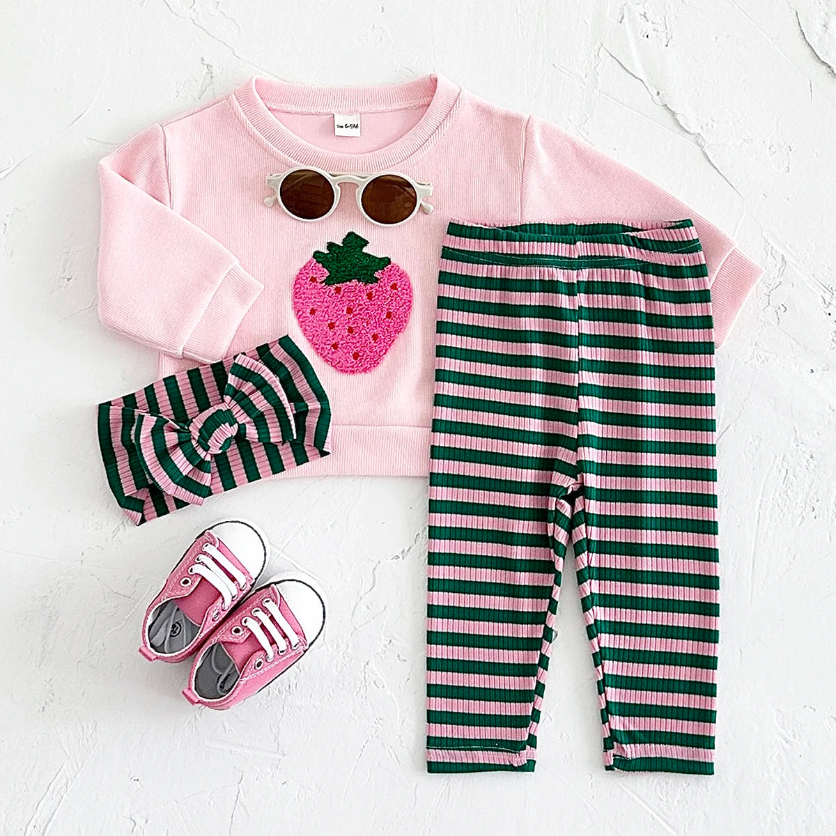 Baby Girls Strawberry Top with Striped Legging and Headscarf Set childrensterritory