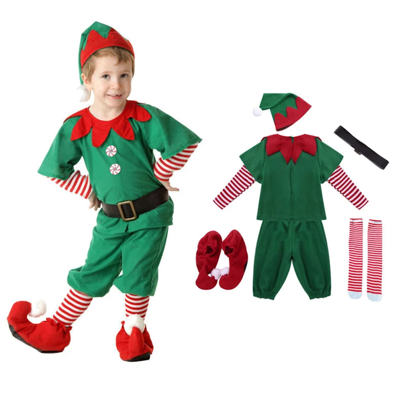 Kids Green Elf Santa Costume for Carnival Party