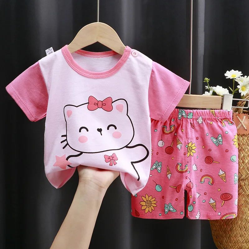 Little Boys Girls Cartoon Print Cotton Clothing Sets