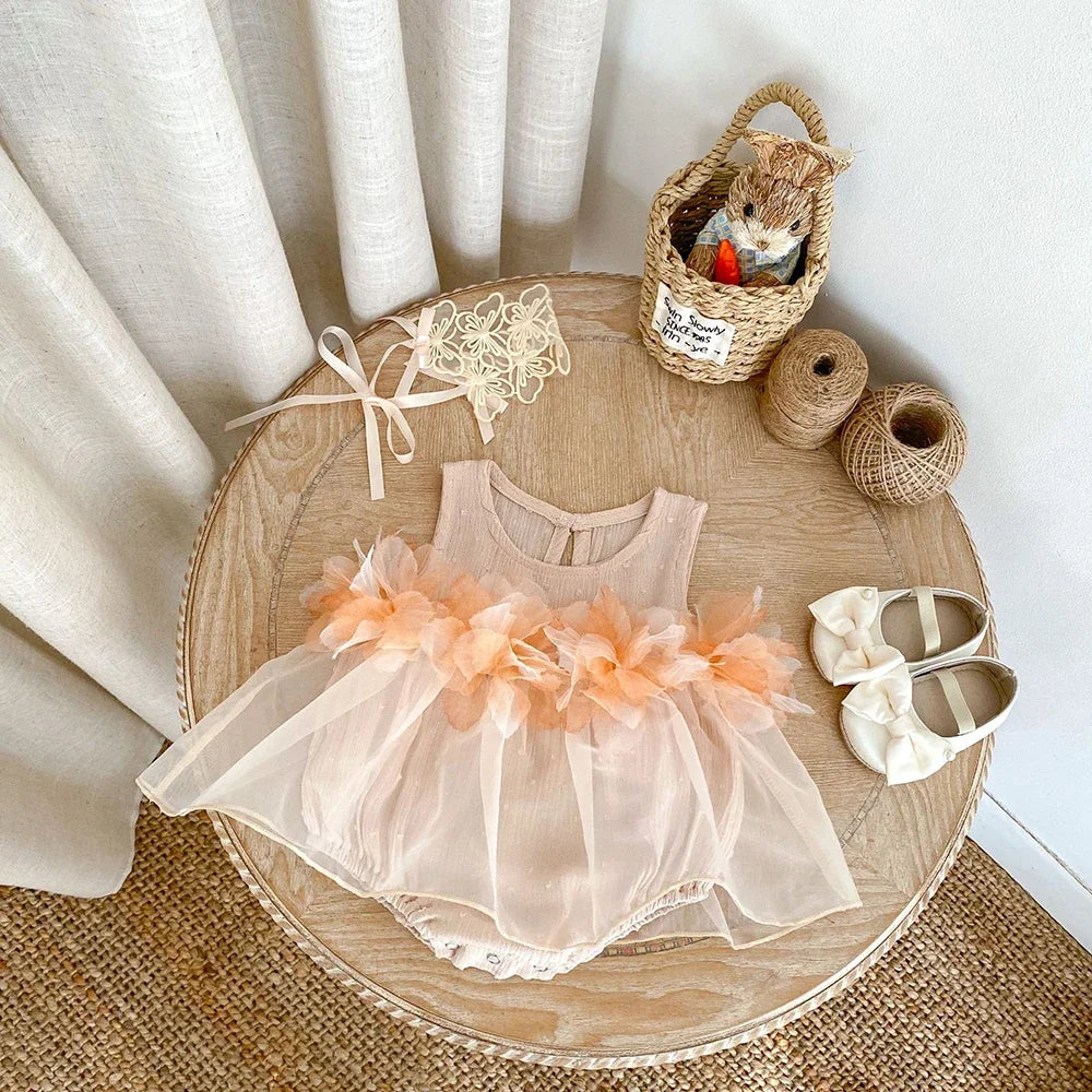 Sleeveless Flower Design Summer Bodysuits For Baby Girls childrensterritory