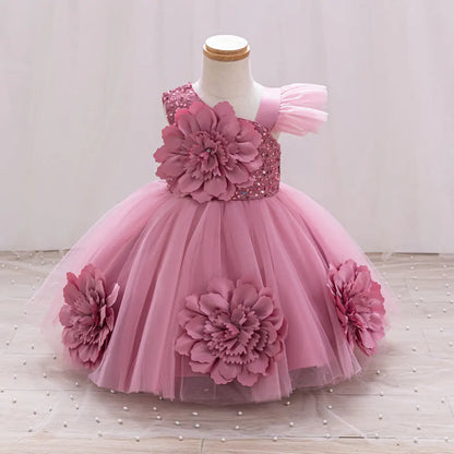 Toddler/Baby Girls Sequin Flower Design Tulle Bridesmaid Gowns
