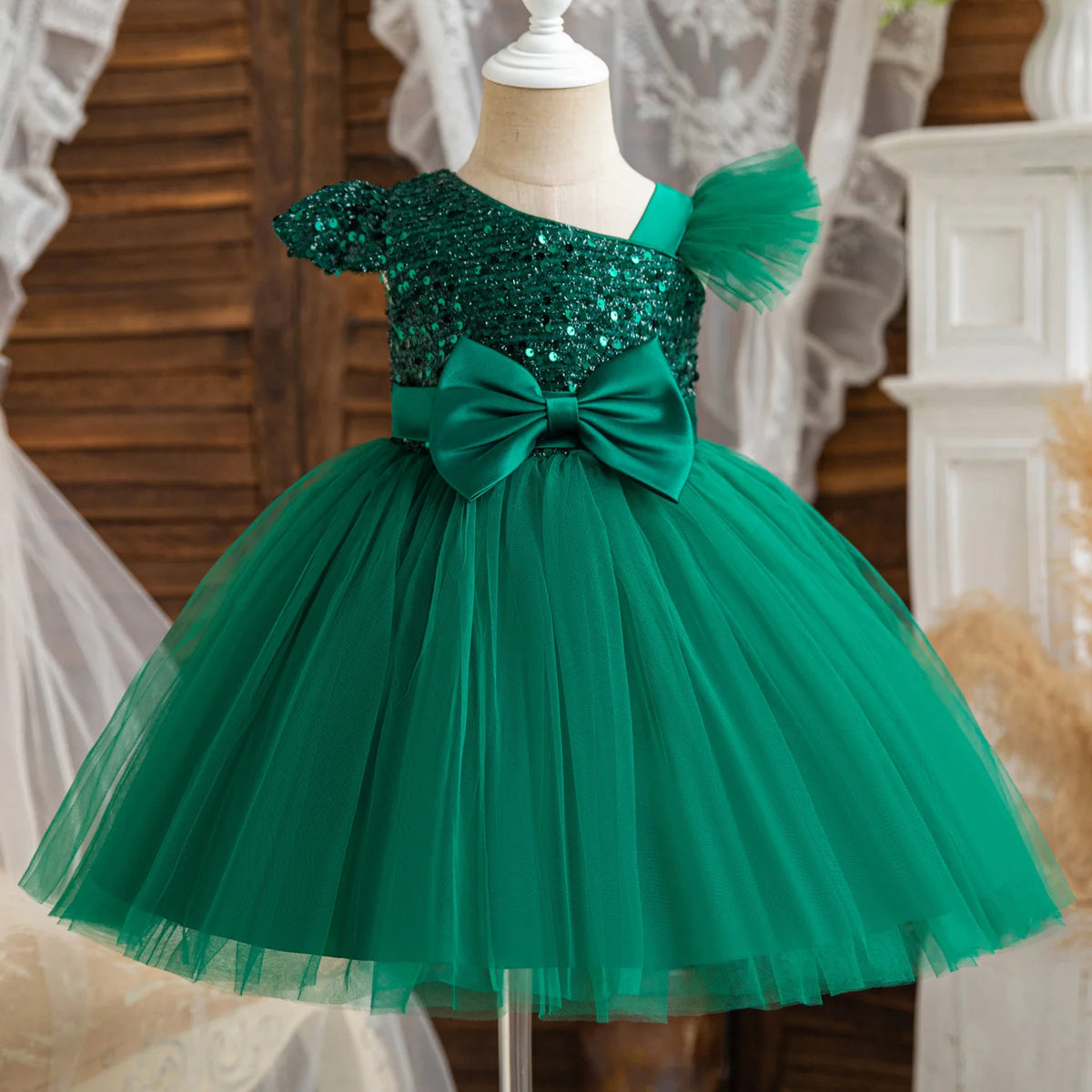 Baby Girls Sequins Fly Sleeves Tutu Wedding Party Princess Outfits