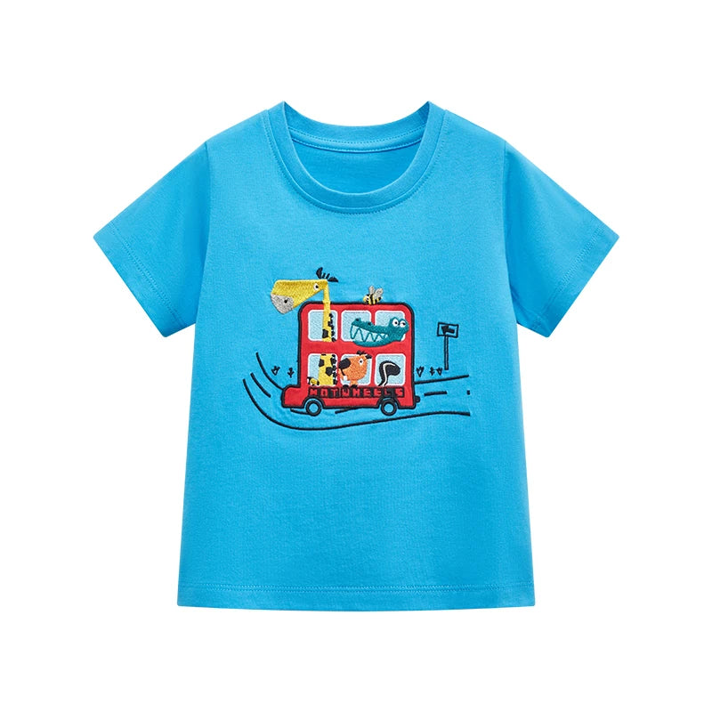 Cartoon Animals Bus Print Summer T-shirts for Kids childrensterritory