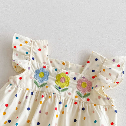 Baby Girl Colorful Dot Print Embroidered Summer Romper