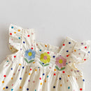 Baby Girl Colorful Dot Print Embroidered Summer Romper