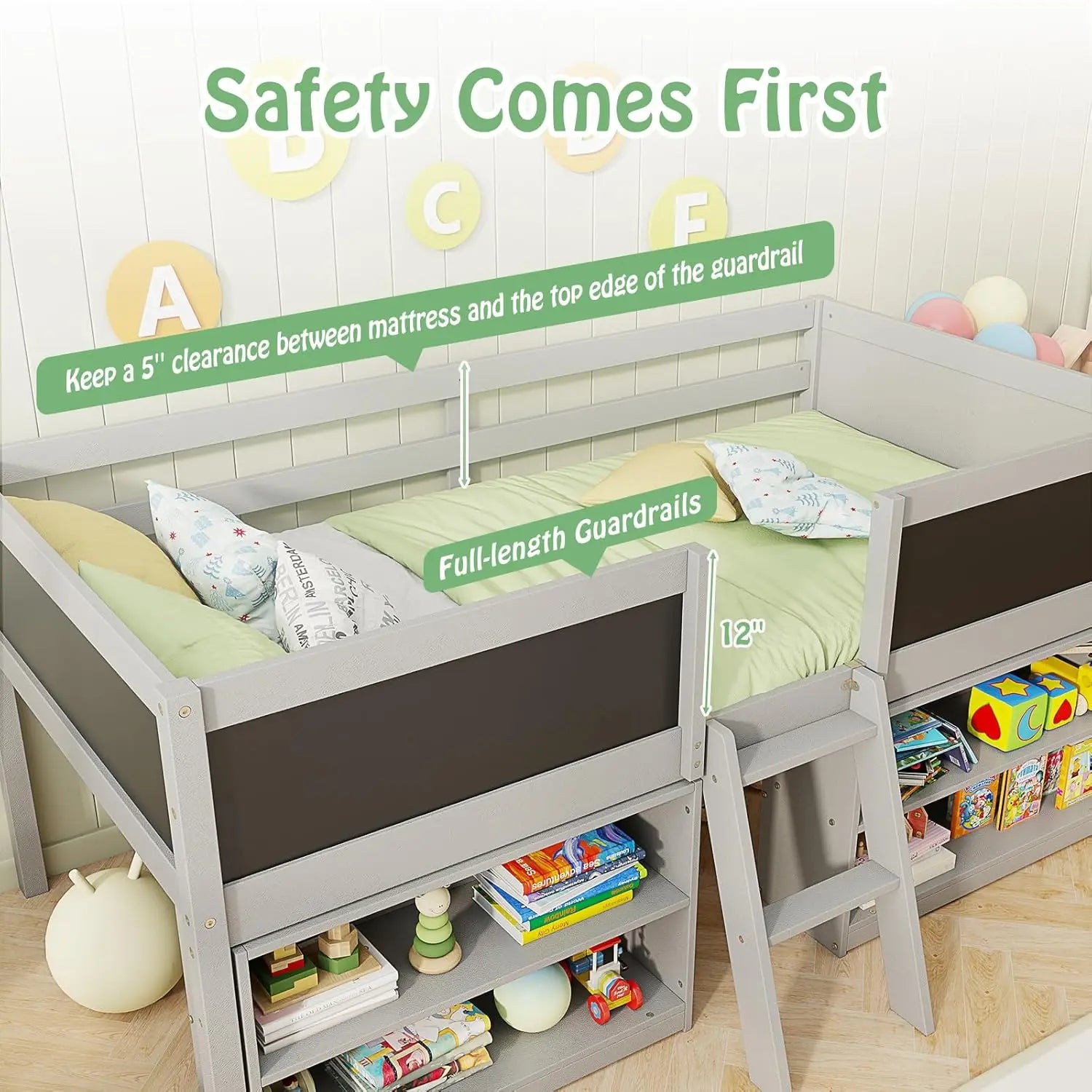 Modern Kids' Low Loft Bed Frame Designed for Safety & Style
