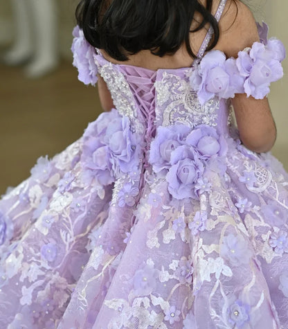 Girls Lace Appliqued Lavender Princess Dress for Communion childrensterritory