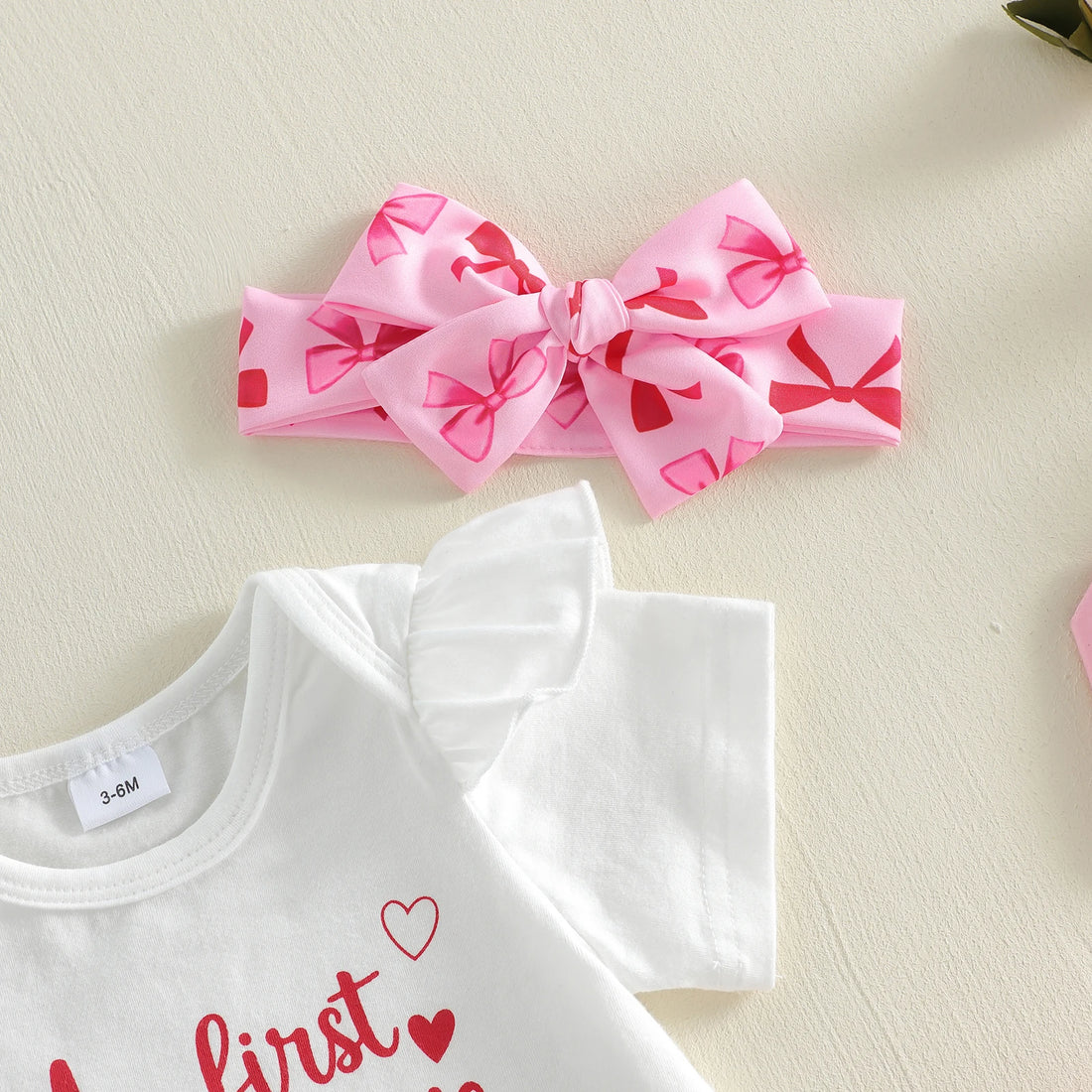 Infant Baby Girls Letter Print Rompers Bow Shorts Set
