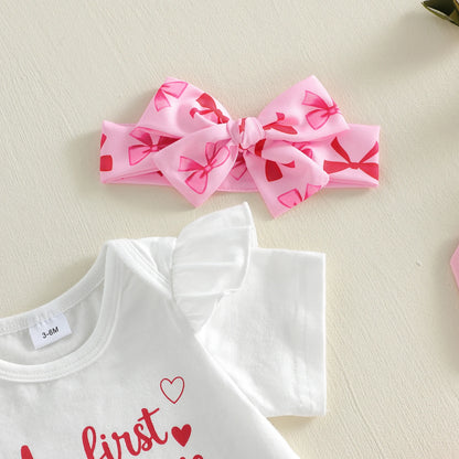 Infant Baby Girls Letter Print Rompers Bow Shorts Set