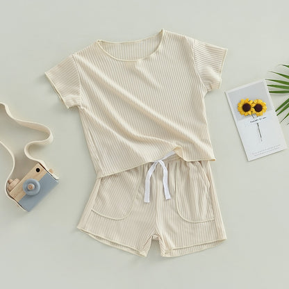 Baby Unisex Solid Crew Neck T-Shirts and Shorts Outfits childrensterritory