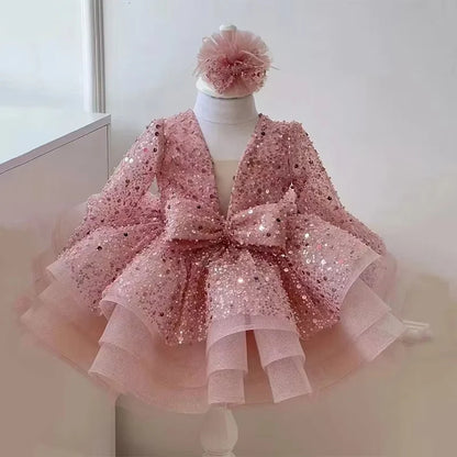 Shining V-Neck Baby/Kids Girls Communion Dresses