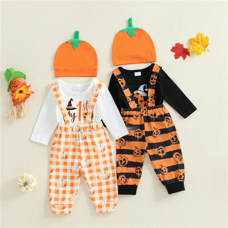 Baby Halloween 3Pcs Funny Pumpkin Printed Costume Set