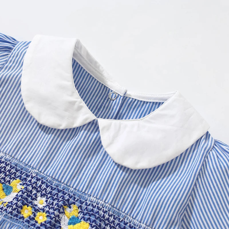 Girls Collar Design Birds Flowers Print Casual Summer Dresses childrensterritory