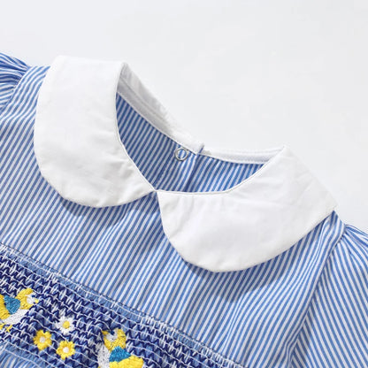 Girls Collar Design Birds Flowers Print Casual Summer Dresses childrensterritory