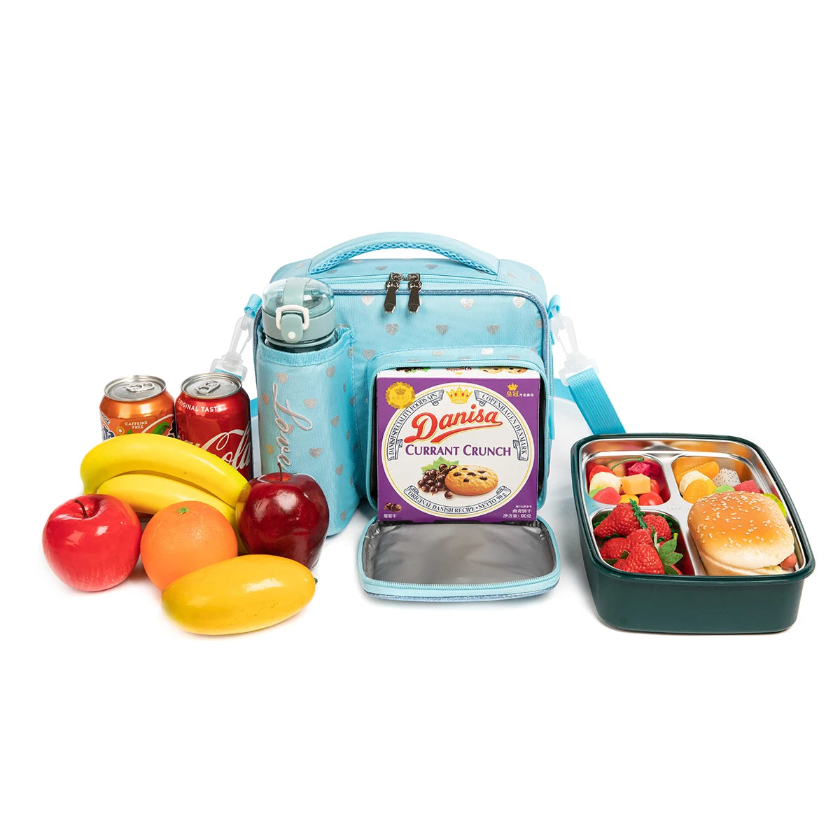 Kids Printed Waterproof Thermal Lunch Bags with Bottle Pocket