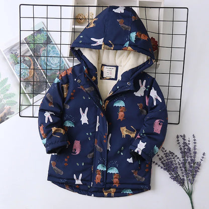 Animal Printed Windproof Kids Girls Warm Fleece Jackets childrensterritory