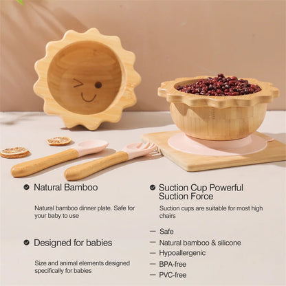 Baby Wooden Tableware Set with Silicone Suction Handle childrensterritory