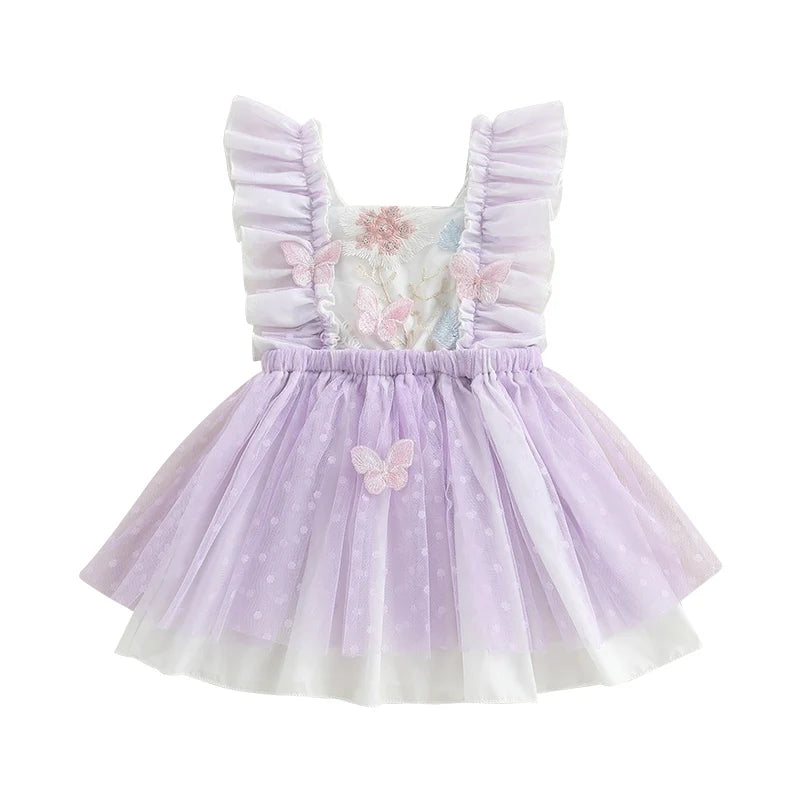 Baby Girl Ruffled Tulle Butterfly Embroidery Princess Dress