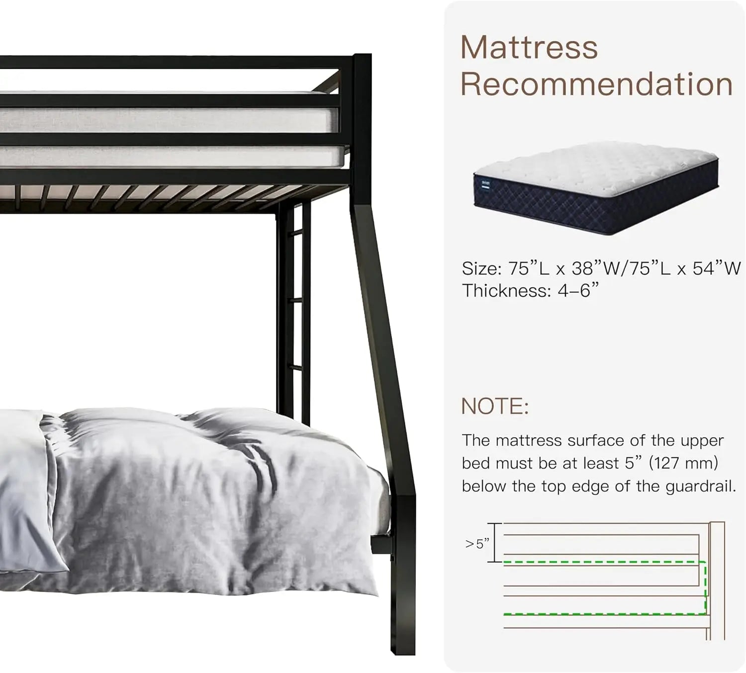 Twin Over Full-Size Beds with Sturdy Guard Rail &amp; Removable Ladder childrensterritory