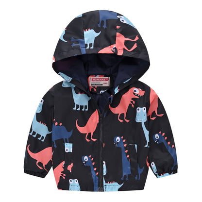 Cartoon Dinosaur Print Windbreaker Jacket for Kids Boys childrensterritory