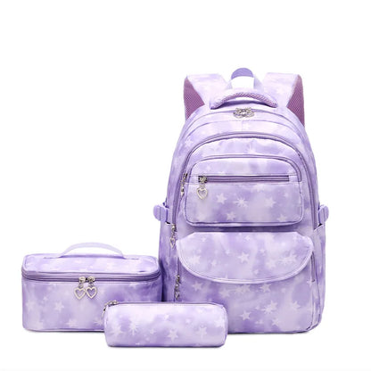 Kids Girls Stars Print School Backpack with Lunch Box and Pencil Case