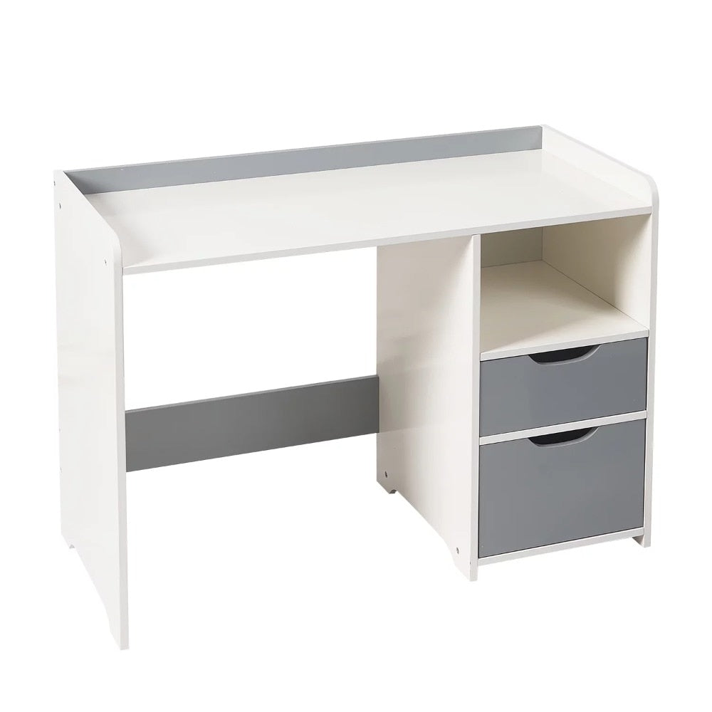 White and Gray Kids Wooden Computer Desk with Drawers childrensterritory