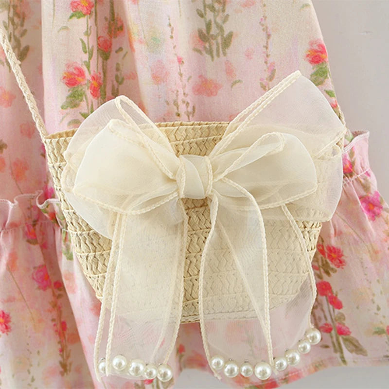 Floral Print Baby Girl Princess Dress With Bag for Summer childrensterritory