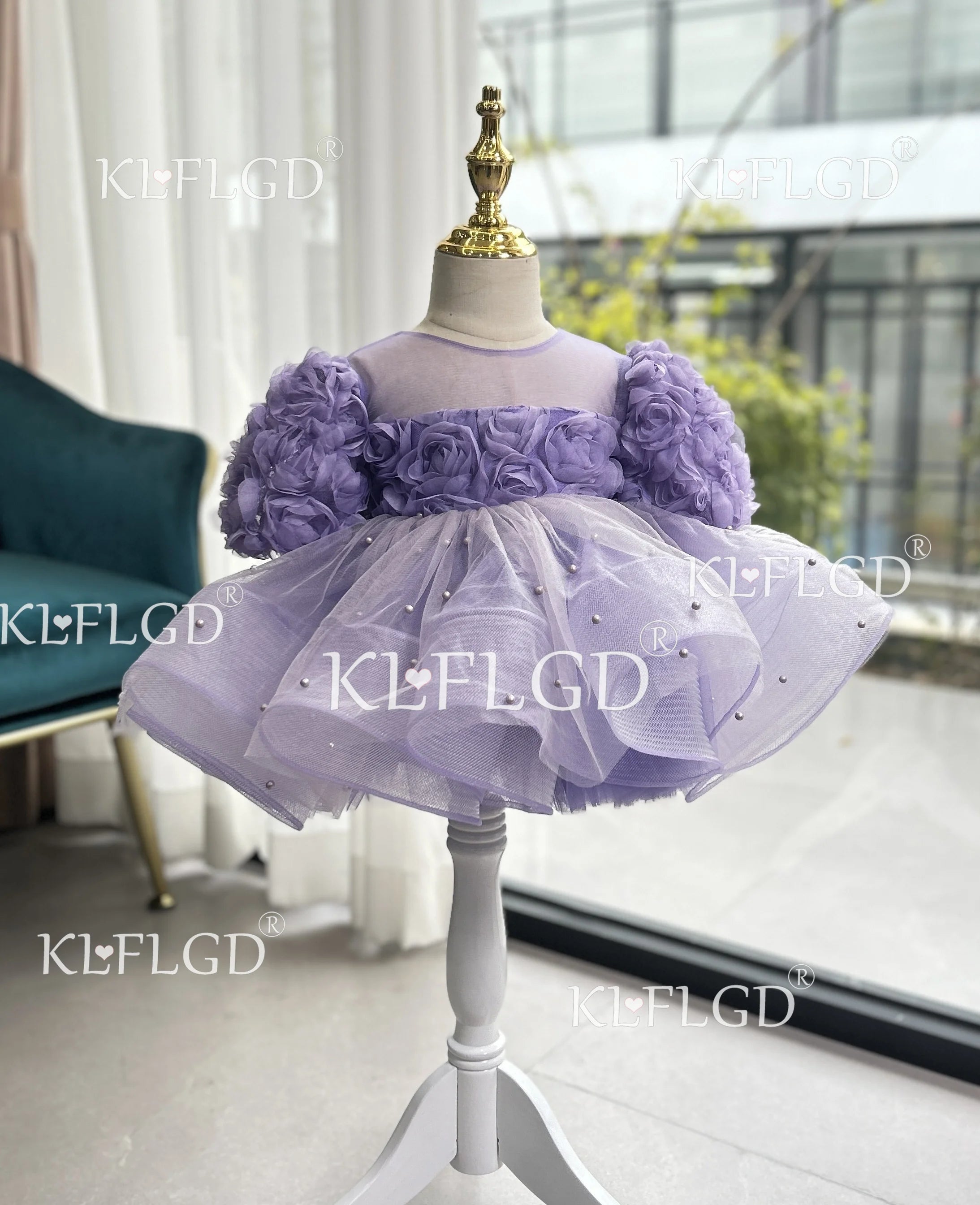 Girls Rose Design Fluffy Birthday Party Dresses