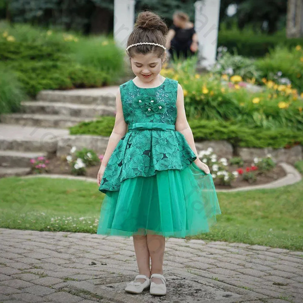 Sleeveless Fluffy Floral Birthday Party Dresses For Girls