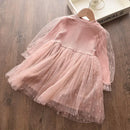 Kids Girls Long Sleeve Mesh Cotton Winter Party Dresses