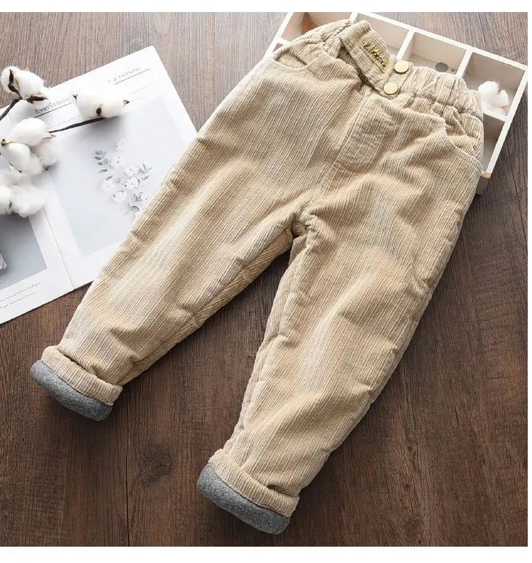 Kids Ankle Length Solid Fleece Warm Cargo Pants Trousers childrensterritory
