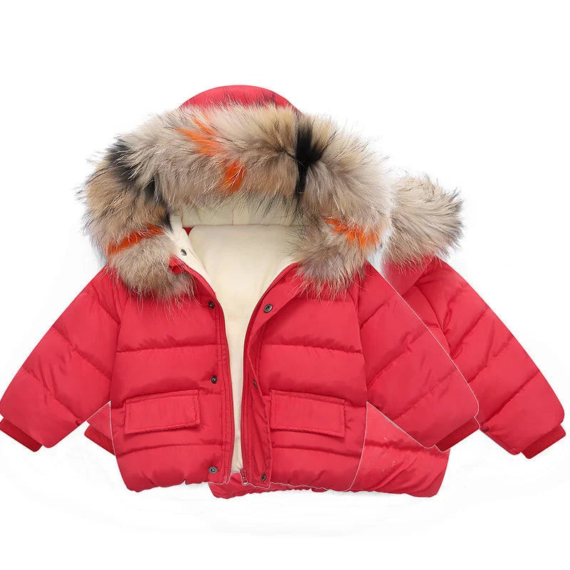 Kids' Long-Sleeved Fur Collar Design Warm Jackets
