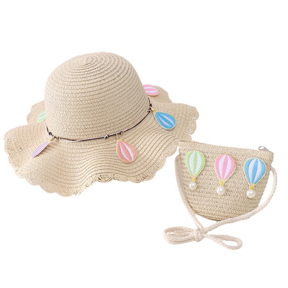 Kid Girl Colorful Anti-Dust Straw Hat with Bag Set  childrensterritory