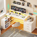 Computer Desk in L Shape with Power Outlets and File Cabinet childrensterritory