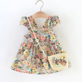 Baby Girls' Fashionable Floral Cotton Dress with Crossbody Bag childrensterritory