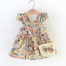 Baby Girls' Fashionable Floral Cotton Dress with Crossbody Bag childrensterritory