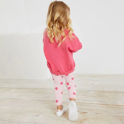 Kids Girls Heart Print Pink Cotton Hoodie and Legging Sets for Autumn childrensterritory