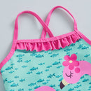 Flamingo and Little Fish Print Kids Girls Ruffle Swimsuit childrensterritory
