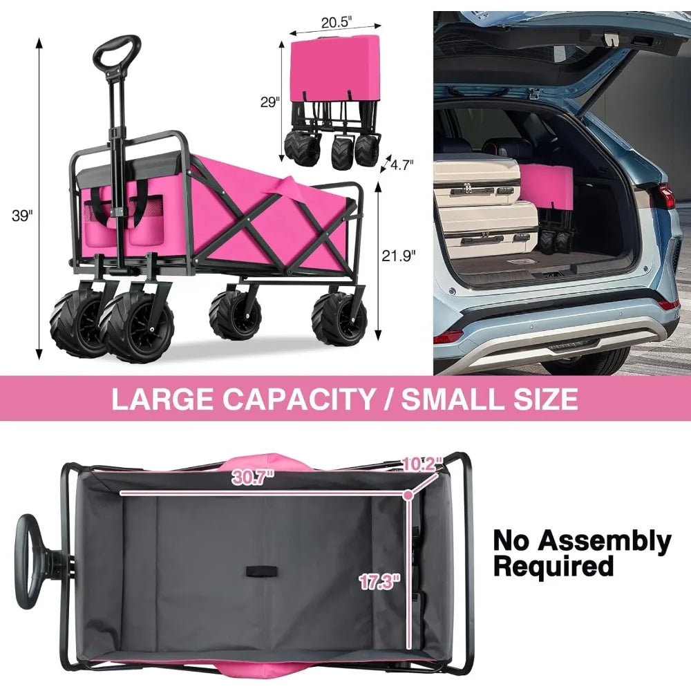 Collapsible Beach Wagon Cart for Sand Camping with Large Wheels childrensterritory