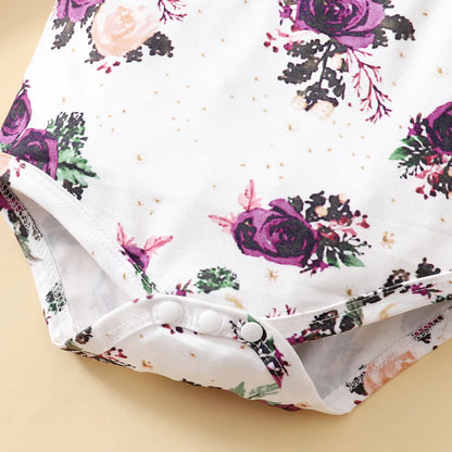Baby Girl Printed Romper &amp; Suspender Skirt Outfit Set