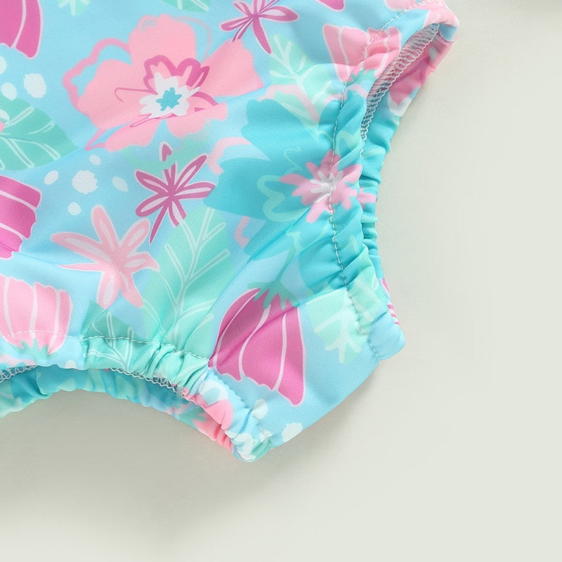 Baby Girl Ruffle Trim Floral Print Beachwear/Bodysuit childrensterritory