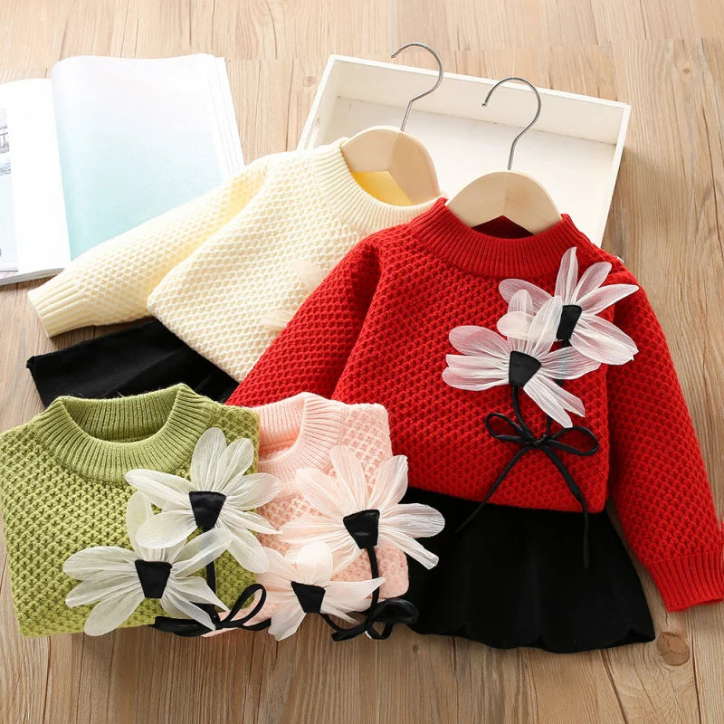 Girls’ Elegant Winter Party Dresses with Floral Design