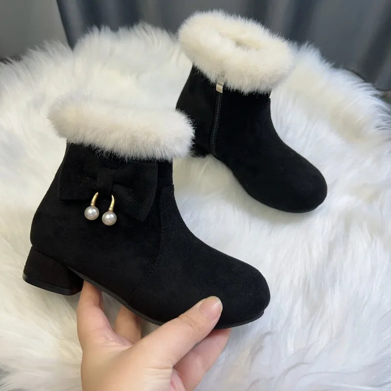Princess Girls Christmas Velvet Heels Snow Boots