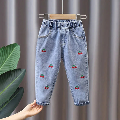 Kids Girls Cartoon Design Denim Trousers childrensterritory